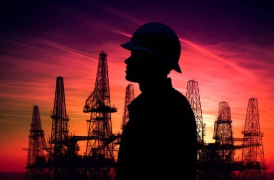 silhouette engineering worker with helmet architecture safety building technology generative ai